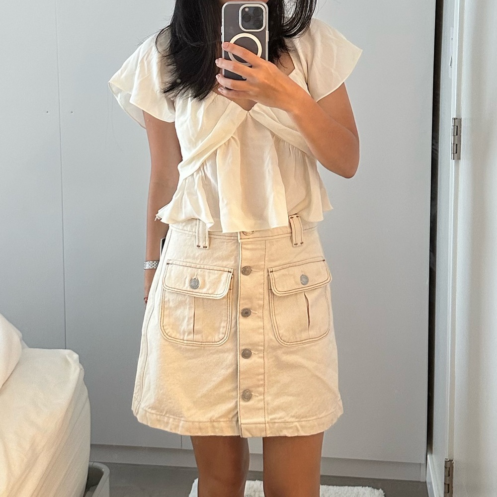 NWT RE/DONE Cream Denim Skirt Size 26